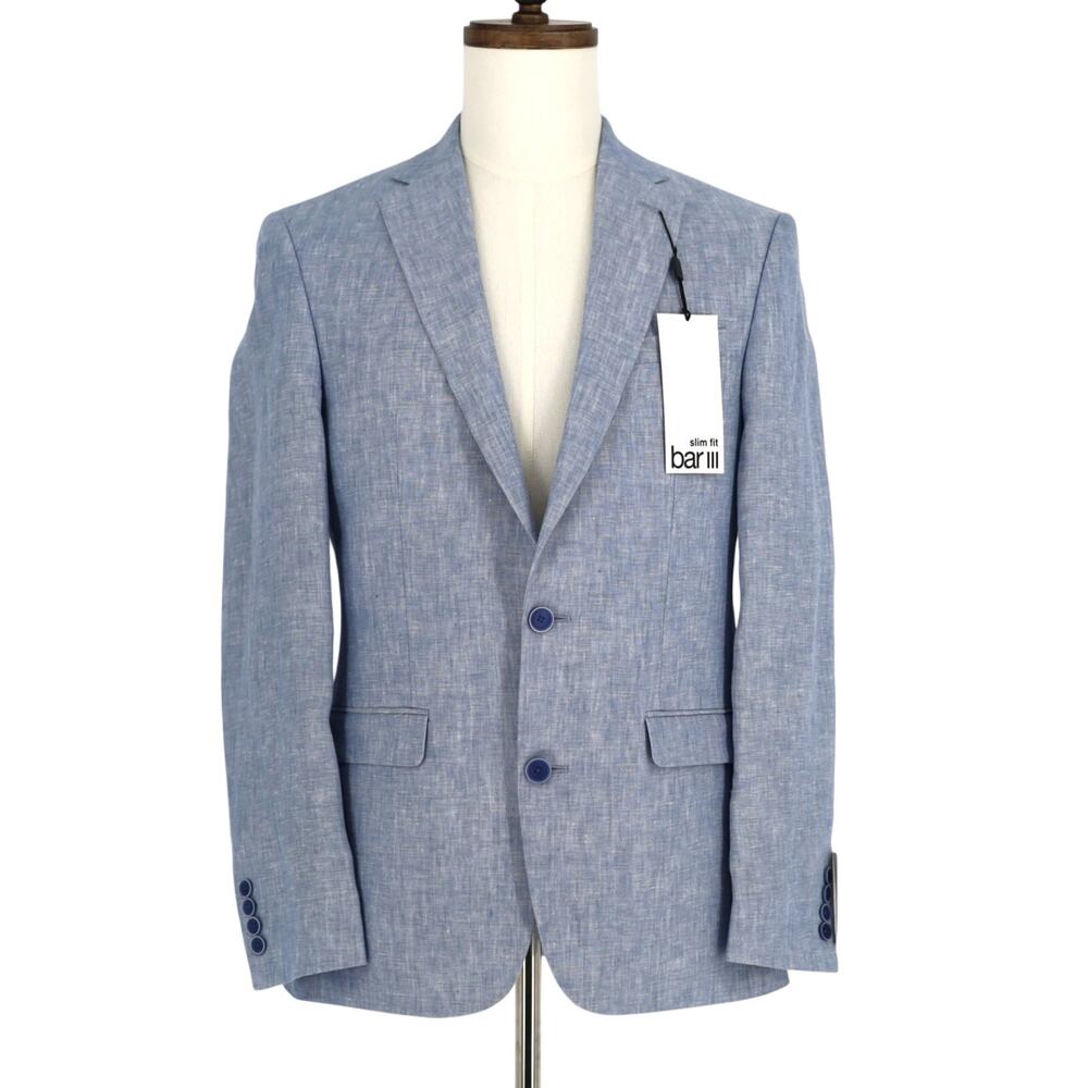 Bar III Men's Light Blue Linen Summer Casual Slim Formal Suit Jacket Size 36S